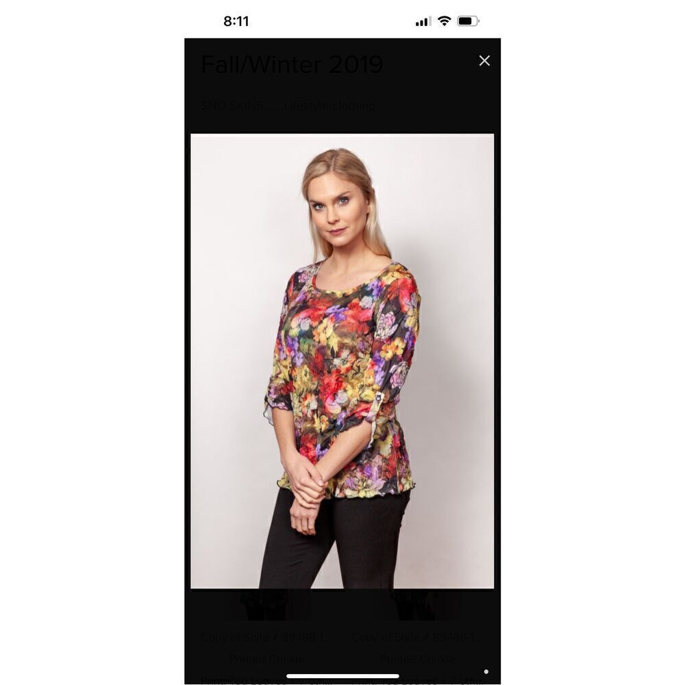 Sno Skins XL Floral Blouse Fall/Winter Collection Made in USA